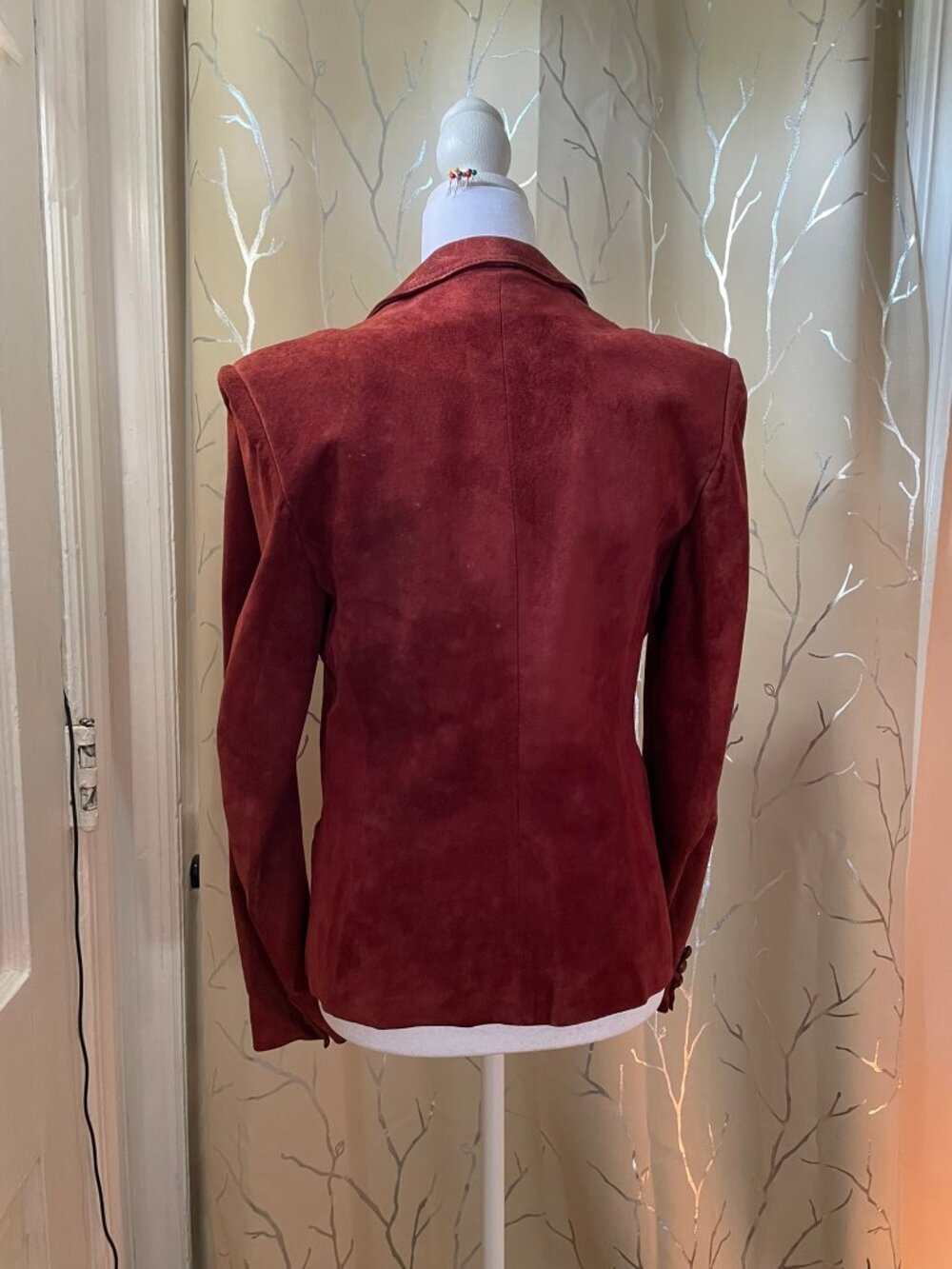 Dark Red Real Suede Leather Blazer Jacket - Picture 3 of 14